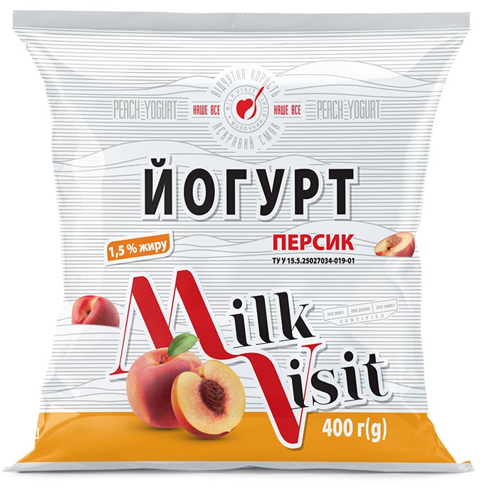 Йогурт 1,5% жиру з фруктовим наповнювачем “Персик” "Молочний Візит"